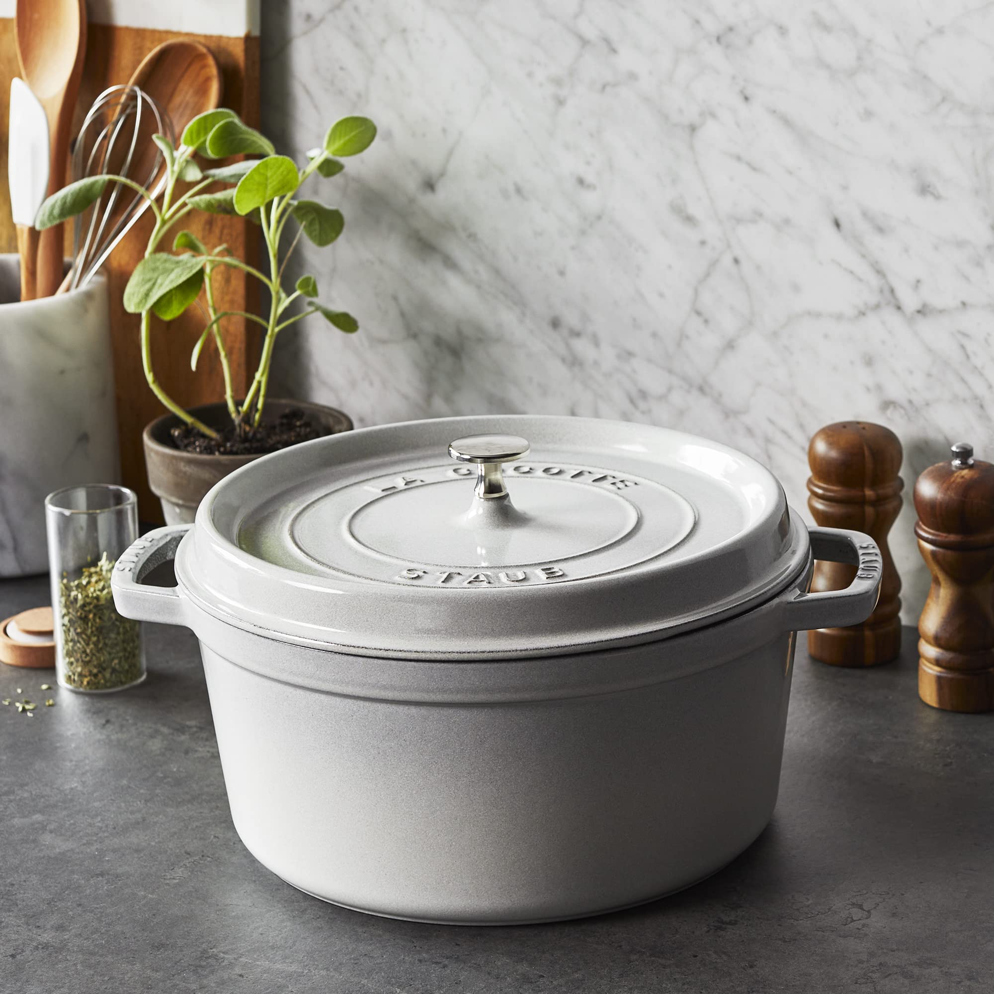 Amazon.com: Staub Cast Iron 7-qt Round Cocotte - White Truffle